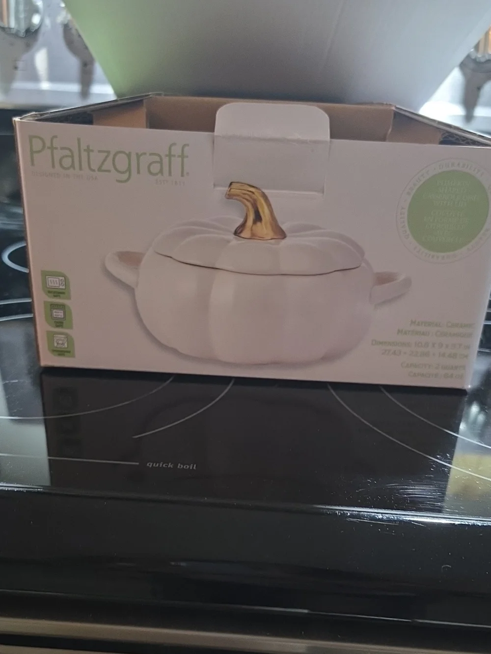 PFALTZGRAFF White Ceramic Pumpkin Casserole Dish with Gold Stem
